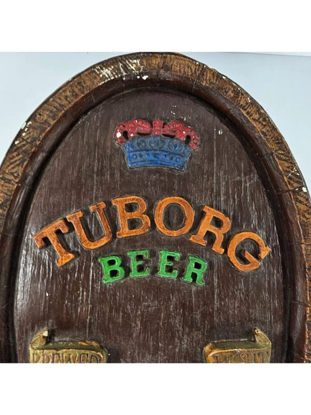 Vintage Tuborg Beer Plaque Sign Brewed Light On Draught